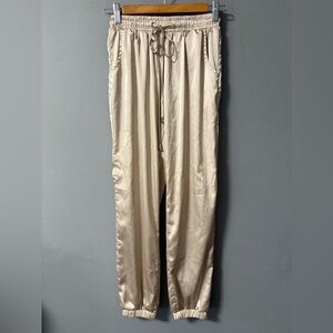 Valija Satin Cream Pull-on Jogger Trouser Pants with Pockets. Size X-Small